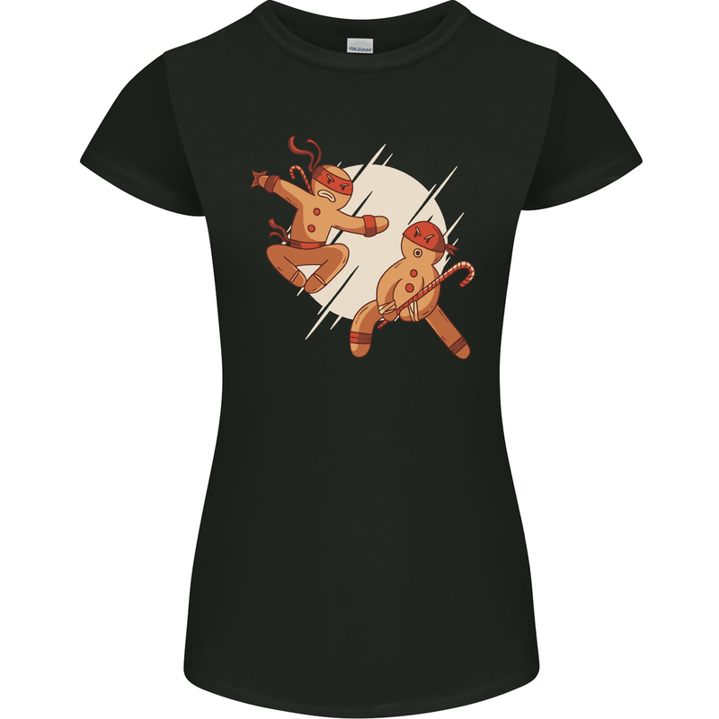 Ninjabread Men Funny Food Gym MMA Womens Petite Cut T-Shirt Black