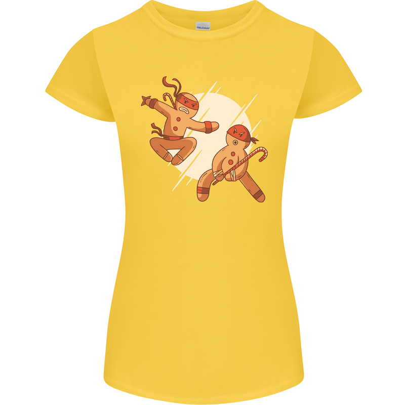 Ninjabread Men Funny Food Gym MMA Womens Petite Cut T-Shirt Yellow