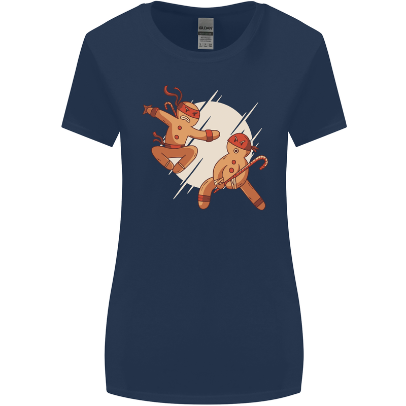 Ninjabread Men Funny Food Gym MMA Womens Wider Cut T-Shirt Navy Blue