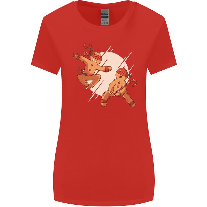 Ninjabread Men Funny Food Gym MMA Womens Wider Cut T-Shirt Red