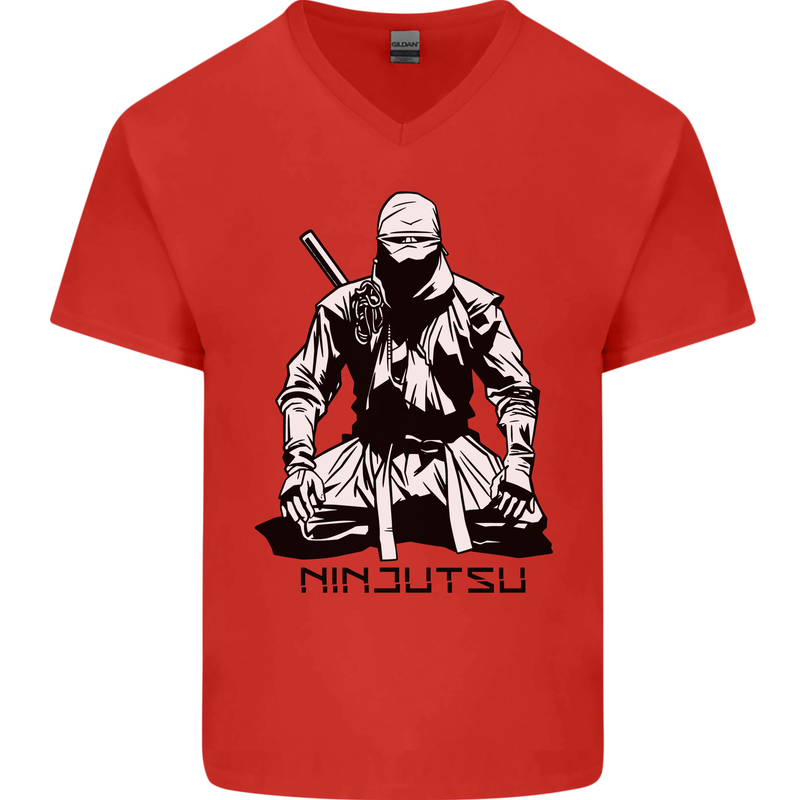 Ninjitsu A Ninja MMA Mixed Martial Arts Mens V-Neck Cotton T-Shirt Red