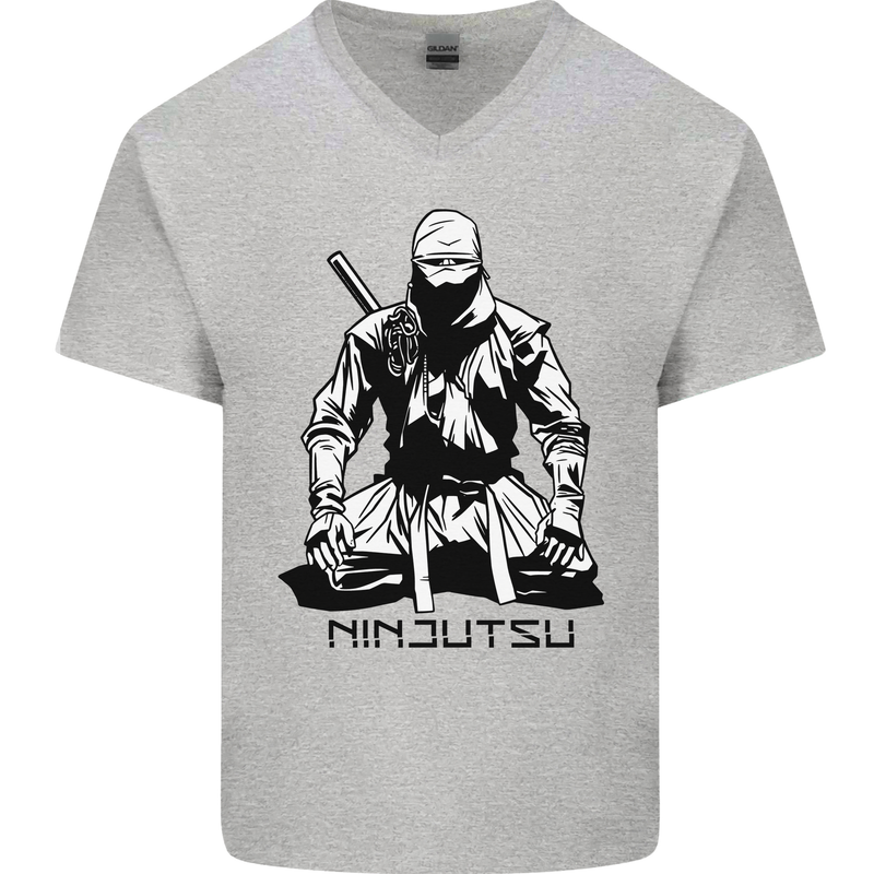 Ninjitsu A Ninja MMA Mixed Martial Arts Mens V-Neck Cotton T-Shirt Sports Grey
