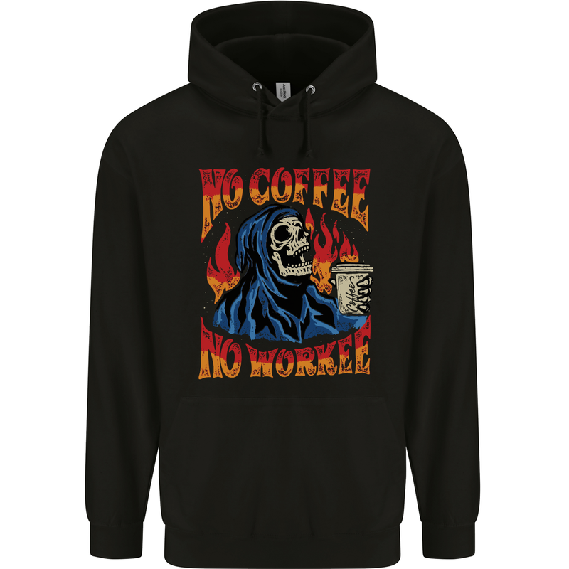 No Coffee No Work Funny Skull Grim Reaper Childrens Kids Hoodie Black