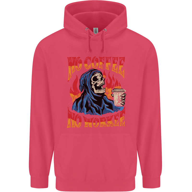 No Coffee No Work Funny Skull Grim Reaper Childrens Kids Hoodie Heliconia