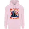 No Coffee No Work Funny Skull Grim Reaper Childrens Kids Hoodie Light Pink