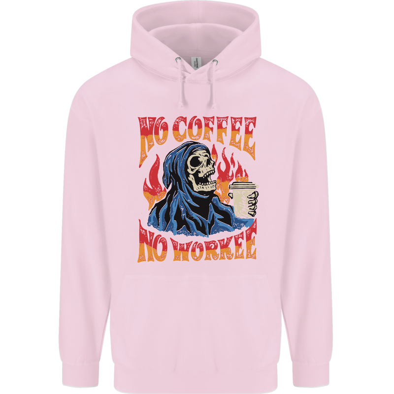 No Coffee No Work Funny Skull Grim Reaper Childrens Kids Hoodie Light Pink