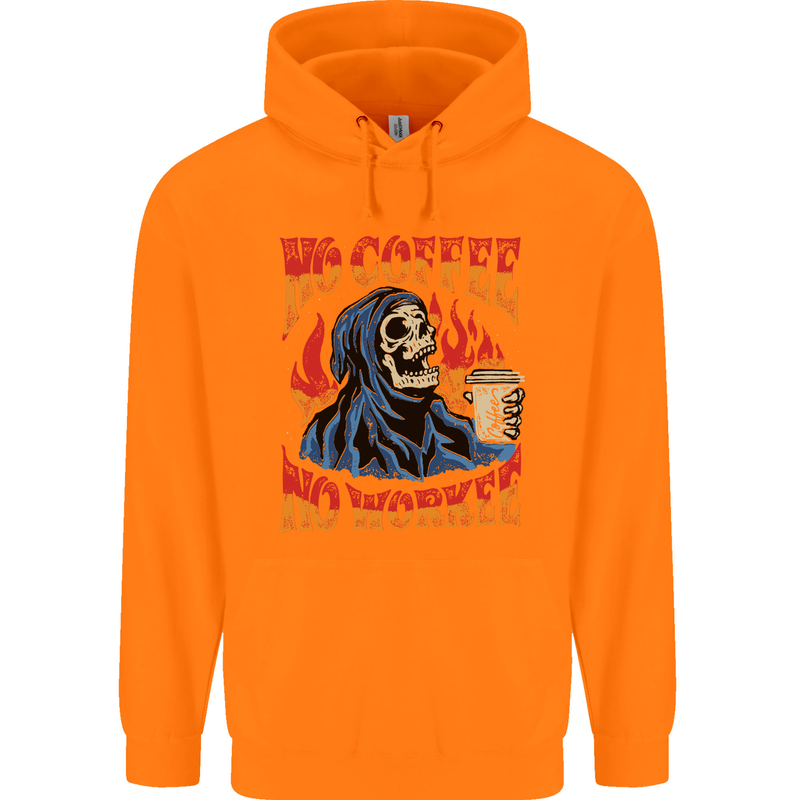No Coffee No Work Funny Skull Grim Reaper Childrens Kids Hoodie Orange