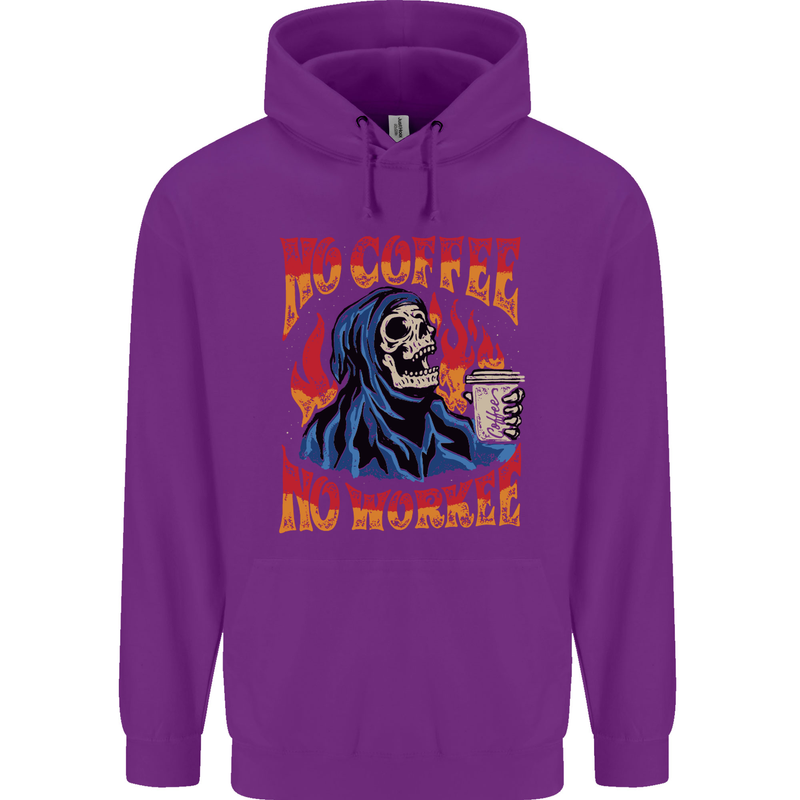 No Coffee No Work Funny Skull Grim Reaper Childrens Kids Hoodie Purple