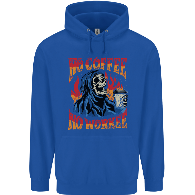 No Coffee No Work Funny Skull Grim Reaper Childrens Kids Hoodie Royal Blue