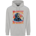 No Coffee No Work Funny Skull Grim Reaper Childrens Kids Hoodie Sports Grey