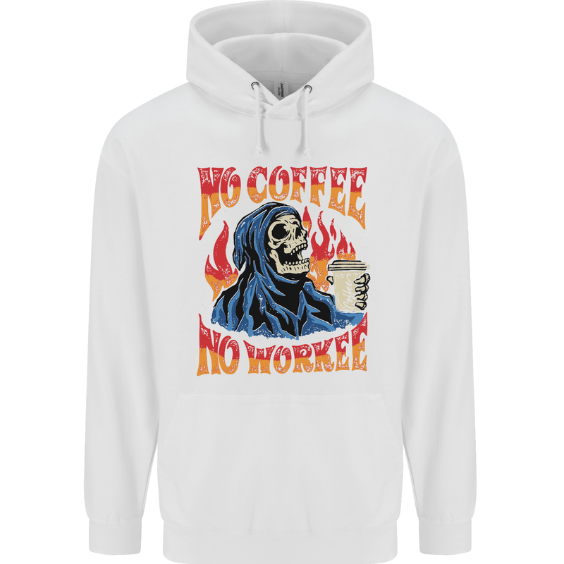 No Coffee No Work Funny Skull Grim Reaper Childrens Kids Hoodie White