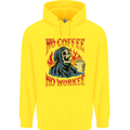 No Coffee No Work Funny Skull Grim Reaper Childrens Kids Hoodie Yellow