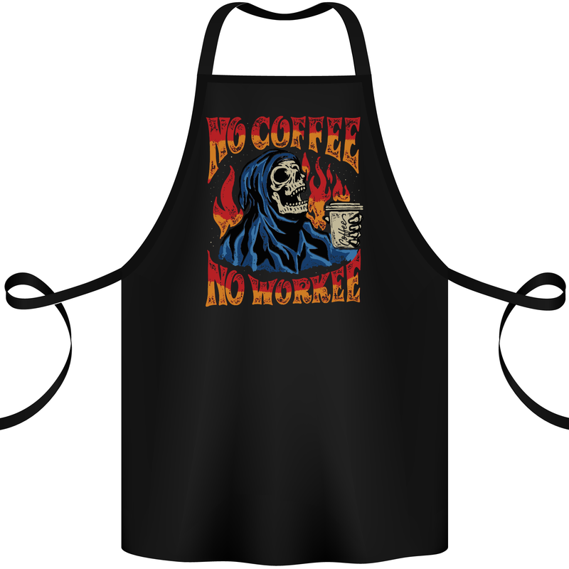 No Coffee No Work Funny Skull Grim Reaper Cotton Apron 100% Organic Black