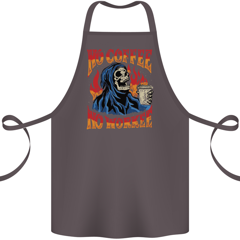 No Coffee No Work Funny Skull Grim Reaper Cotton Apron 100% Organic Dark Grey