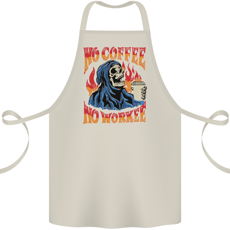 No Coffee No Work Funny Skull Grim Reaper Cotton Apron 100% Organic Natural