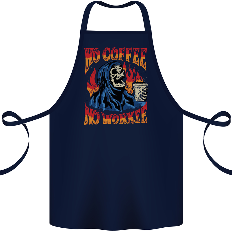 No Coffee No Work Funny Skull Grim Reaper Cotton Apron 100% Organic Navy Blue