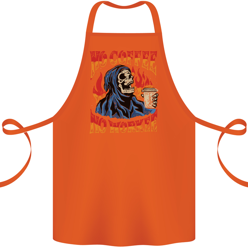 No Coffee No Work Funny Skull Grim Reaper Cotton Apron 100% Organic Orange