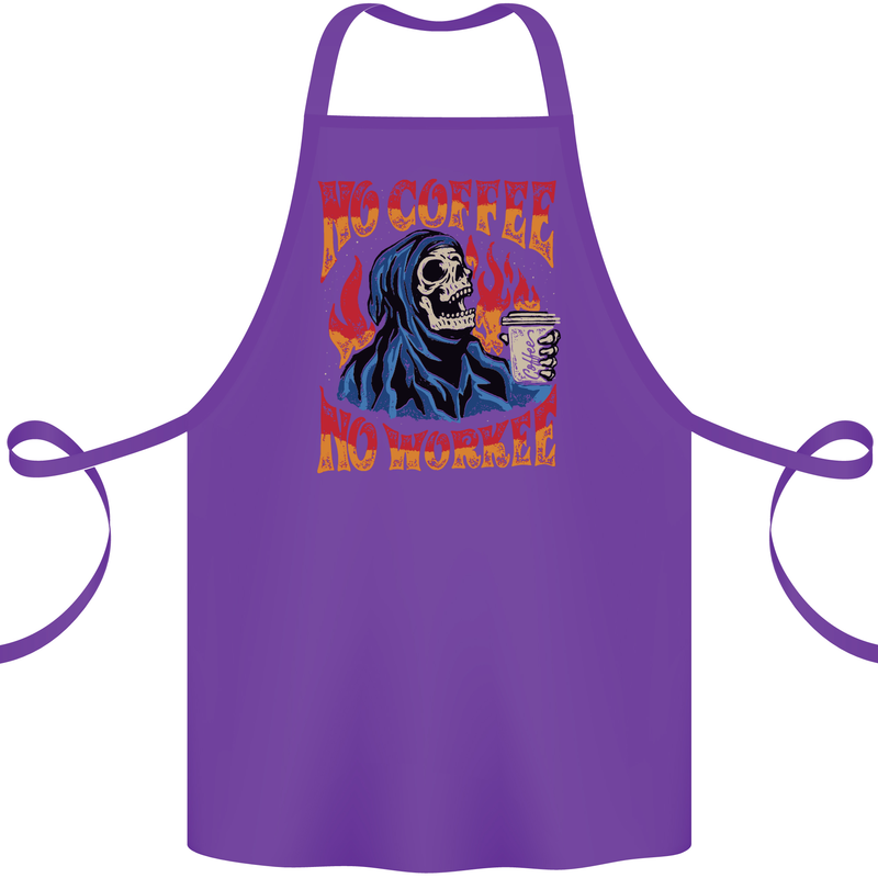 No Coffee No Work Funny Skull Grim Reaper Cotton Apron 100% Organic Purple