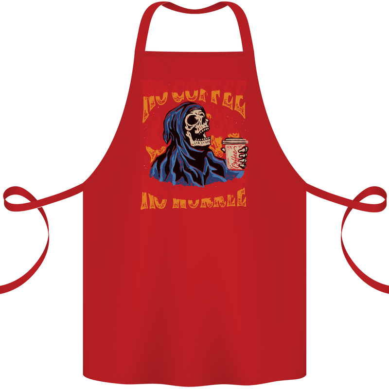 No Coffee No Work Funny Skull Grim Reaper Cotton Apron 100% Organic Red