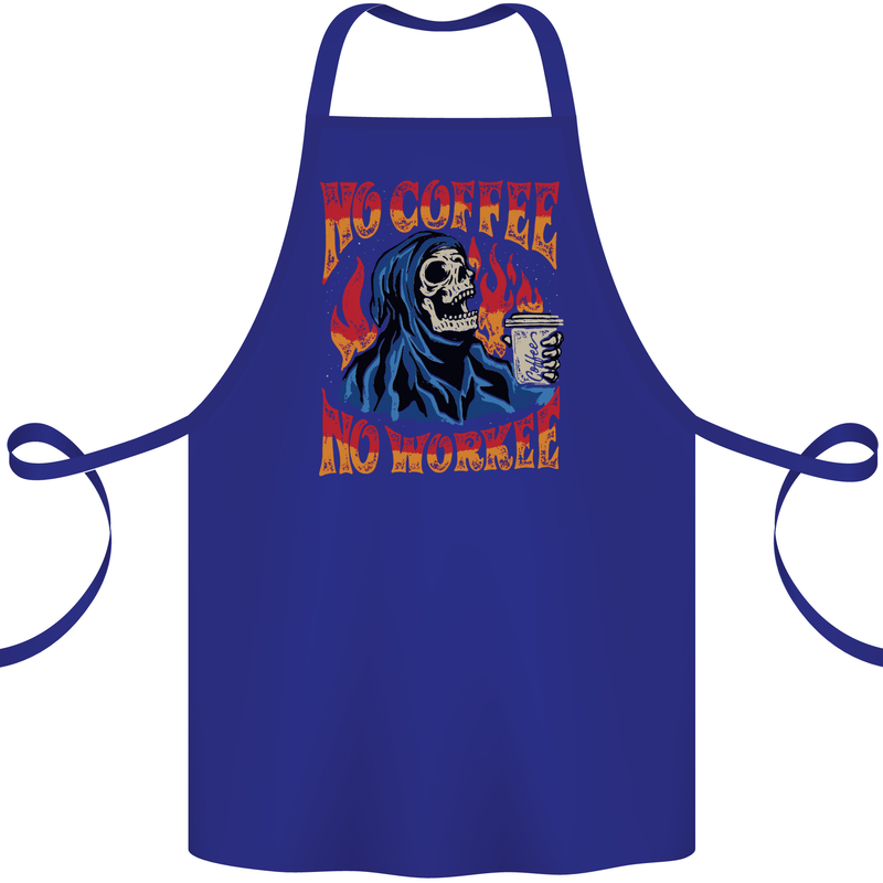 No Coffee No Work Funny Skull Grim Reaper Cotton Apron 100% Organic Royal Blue