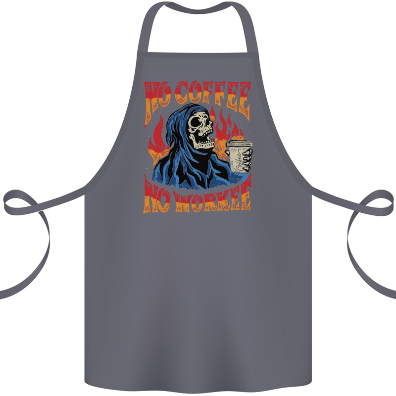No Coffee No Work Funny Skull Grim Reaper Cotton Apron 100% Organic Steel