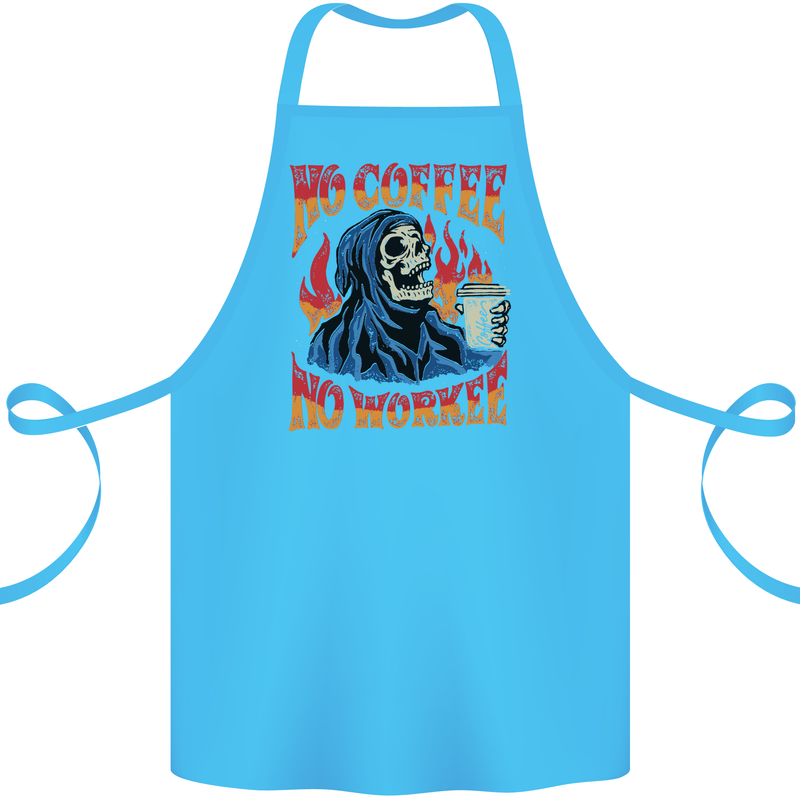 No Coffee No Work Funny Skull Grim Reaper Cotton Apron 100% Organic Turquoise