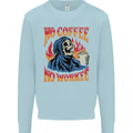 No Coffee No Work Funny Skull Grim Reaper Kids Sweatshirt Jumper Light Blue