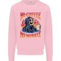 No Coffee No Work Funny Skull Grim Reaper Kids Sweatshirt Jumper Light Pink