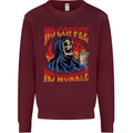 No Coffee No Work Funny Skull Grim Reaper Kids Sweatshirt Jumper Maroon