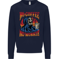No Coffee No Work Funny Skull Grim Reaper Kids Sweatshirt Jumper Navy Blue