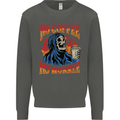 No Coffee No Work Funny Skull Grim Reaper Kids Sweatshirt Jumper Storm Grey
