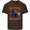 No Coffee No Work Funny Skull Grim Reaper Kids T-Shirt Childrens Chocolate