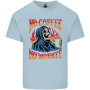 No Coffee No Work Funny Skull Grim Reaper Kids T-Shirt Childrens Light Blue