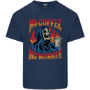 No Coffee No Work Funny Skull Grim Reaper Kids T-Shirt Childrens Navy Blue