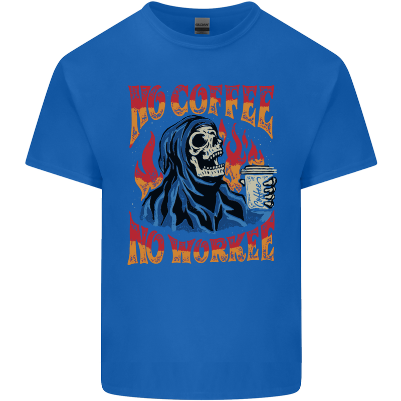 No Coffee No Work Funny Skull Grim Reaper Kids T-Shirt Childrens Royal Blue