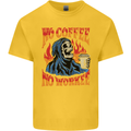 No Coffee No Work Funny Skull Grim Reaper Kids T-Shirt Childrens Yellow