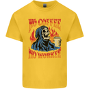 No Coffee No Work Funny Skull Grim Reaper Kids T-Shirt Childrens Yellow