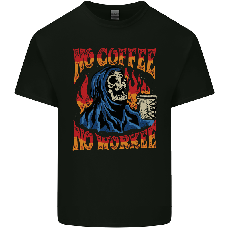 No Coffee No Work Funny Skull Grim Reaper Mens Cotton T-Shirt Tee Top Black