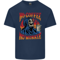 No Coffee No Work Funny Skull Grim Reaper Mens Cotton T-Shirt Tee Top Navy Blue