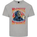 No Coffee No Work Funny Skull Grim Reaper Mens Cotton T-Shirt Tee Top Sports Grey