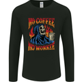 No Coffee No Work Funny Skull Grim Reaper Mens Long Sleeve T-Shirt Black