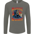 No Coffee No Work Funny Skull Grim Reaper Mens Long Sleeve T-Shirt Charcoal