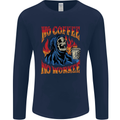 No Coffee No Work Funny Skull Grim Reaper Mens Long Sleeve T-Shirt Navy Blue