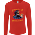 No Coffee No Work Funny Skull Grim Reaper Mens Long Sleeve T-Shirt Red