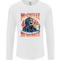 No Coffee No Work Funny Skull Grim Reaper Mens Long Sleeve T-Shirt White