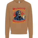 No Coffee No Work Funny Skull Grim Reaper Mens Sweatshirt Jumper Caramel Latte