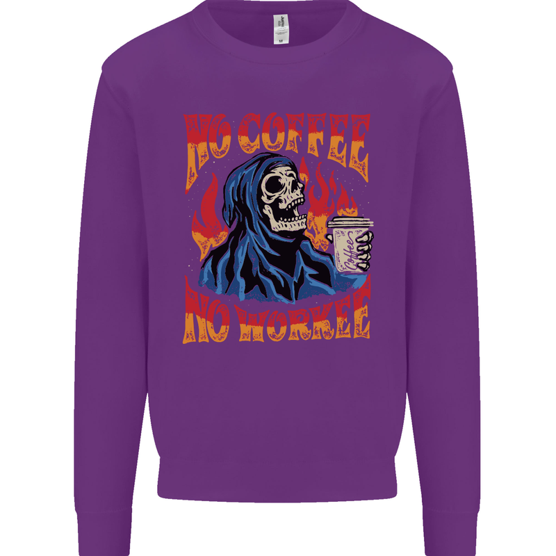 No Coffee No Work Funny Skull Grim Reaper Mens Sweatshirt Jumper Purple