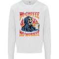 No Coffee No Work Funny Skull Grim Reaper Mens Sweatshirt Jumper White
