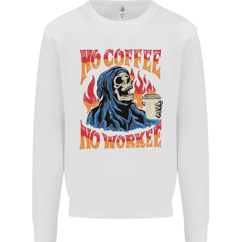 No Coffee No Work Funny Skull Grim Reaper Mens Sweatshirt Jumper White