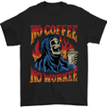 No Coffee No Work Funny Skull Grim Reaper Mens T-Shirt Cotton Gildan Black